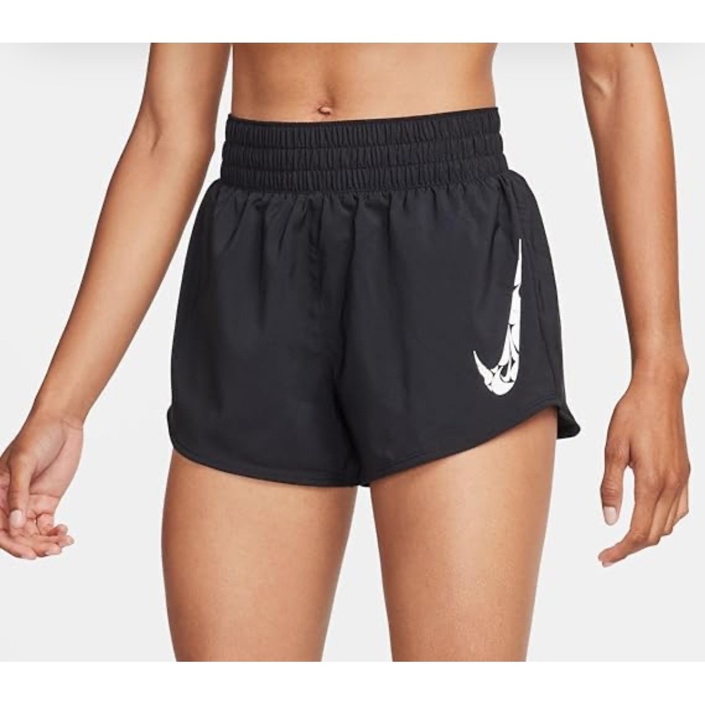 Nike Dri-FIT Womens Running Shorts Black White Swoosh Graphic XS 3 Inch Inseam